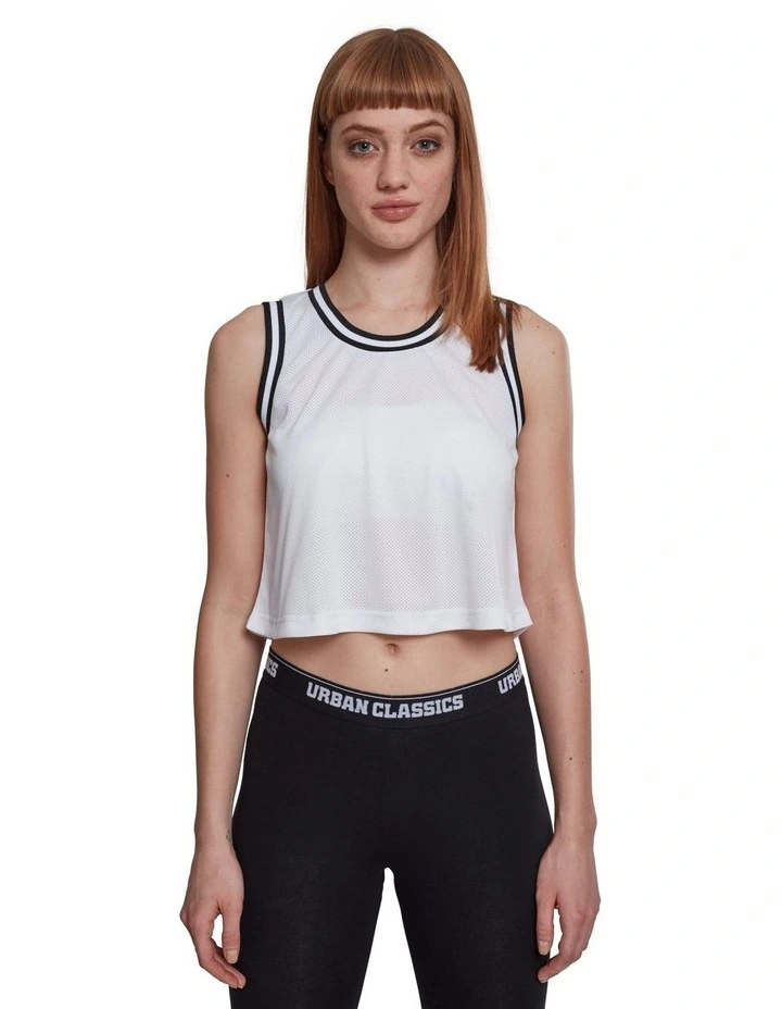 Cropped Mesh Active Top In Black/White