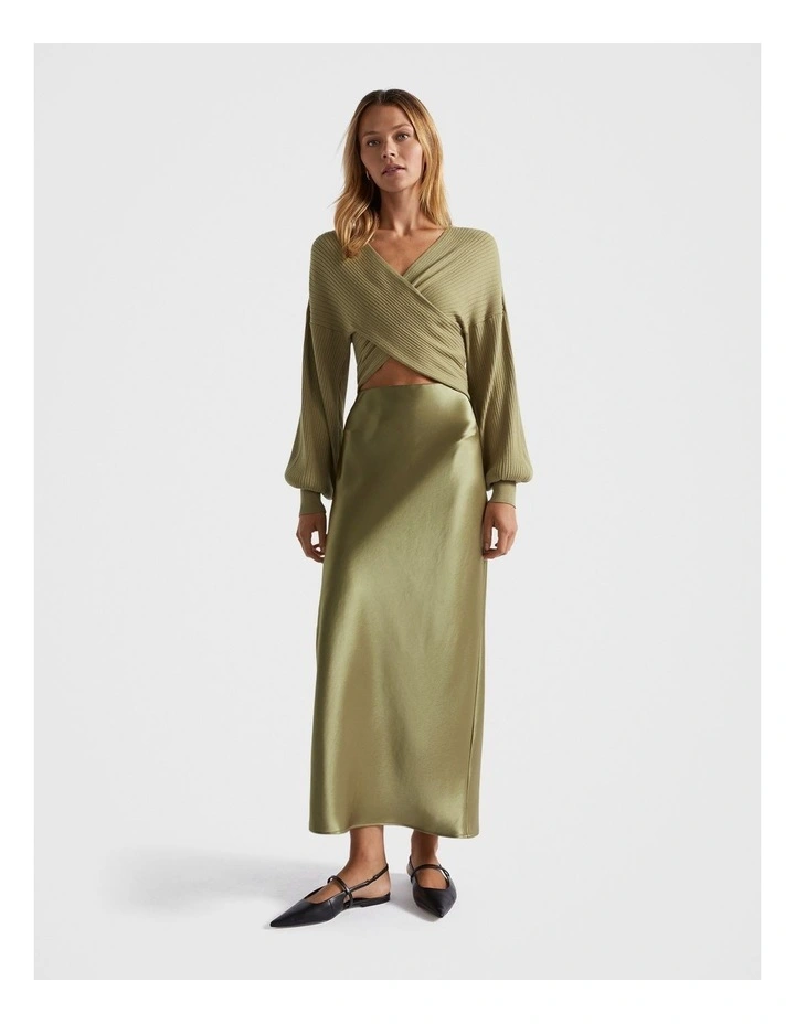 Rib Wrap Front Knit Top in Pistachio