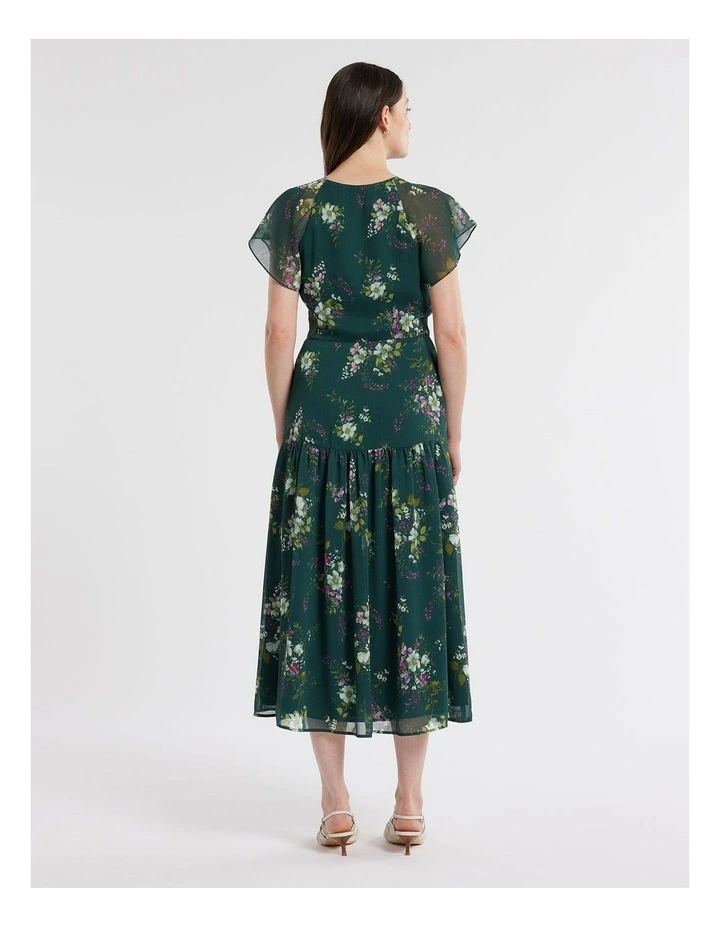 Woodland Bloom Midi Dress in Green