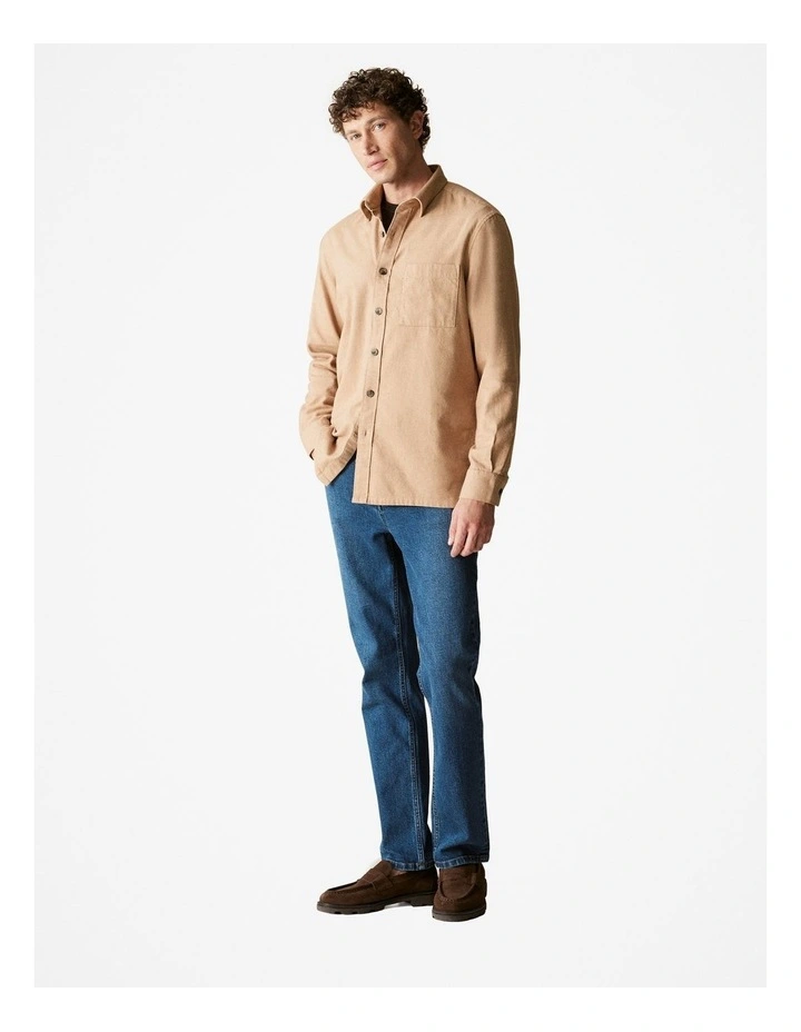 Regular Fit Cotton Tonal Twill Shirt in Camel