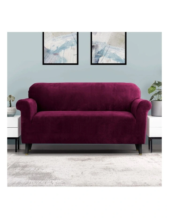 3 Seater Velvet Sofa Cover in Ruby Red