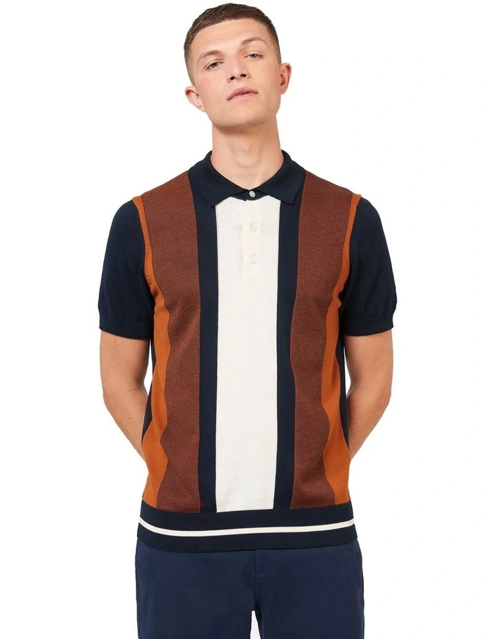 Vertical Stripe Polo Shirt in Navy