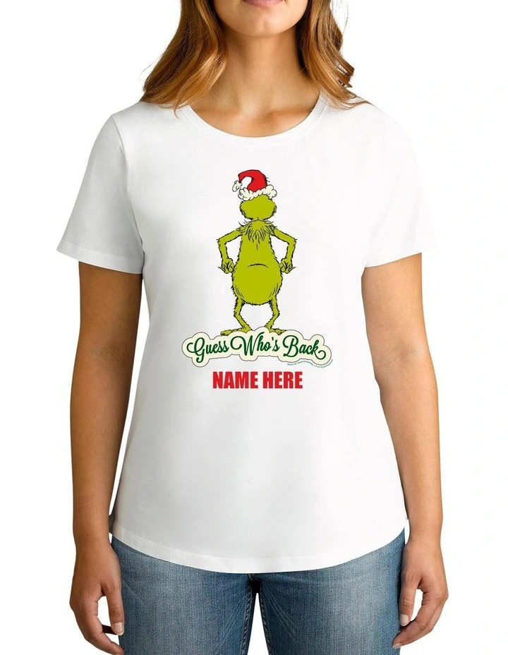 Women's Dr.Seuss Guess Who's Back Xmas Personalised Cotton T Shirt