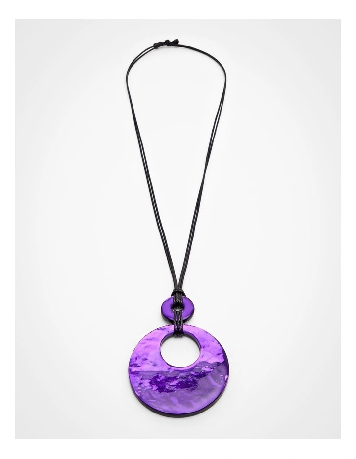 Circle Resin Gong Necklace in Purple