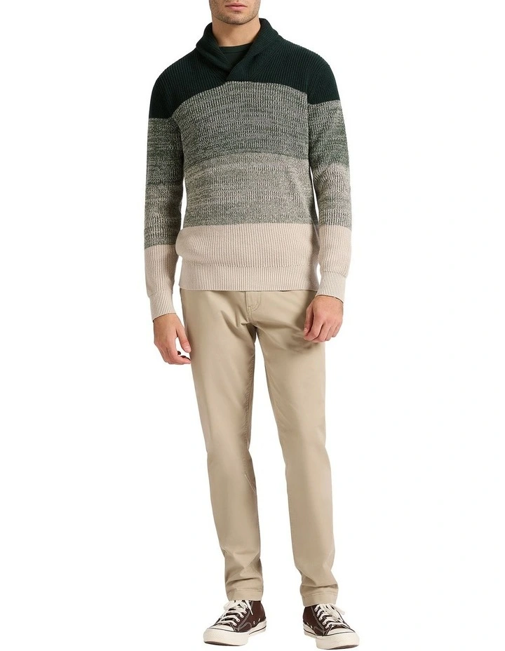 Ed Shawl Collar Knit Sweater in Green Stripe