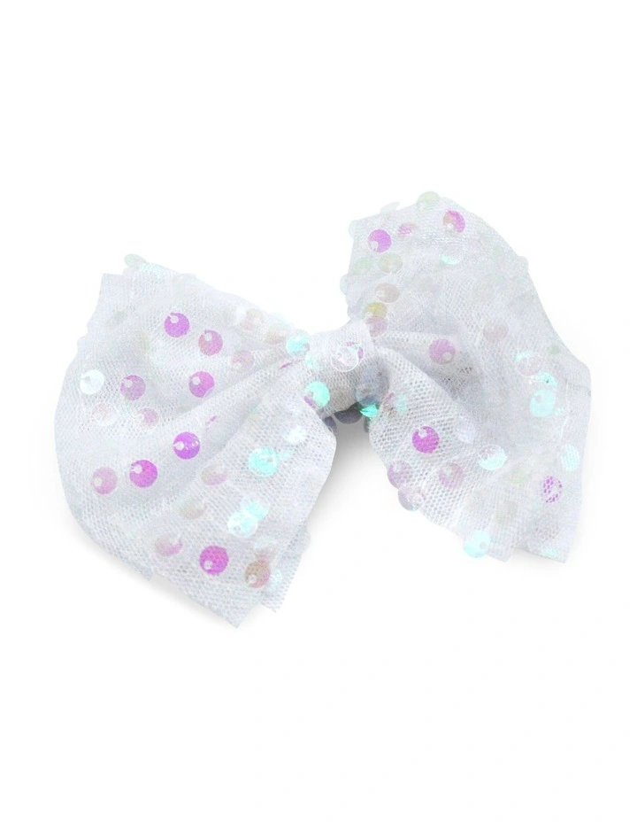 Sequin Bow Clip Set in Pink