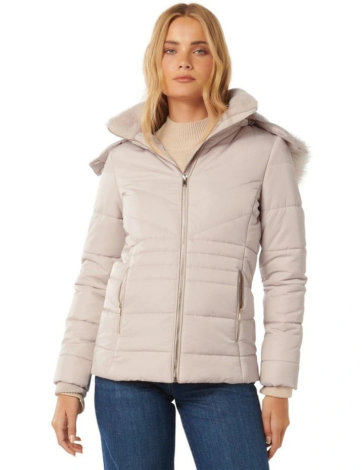 Mimi Short Puffa Jacket in Cream