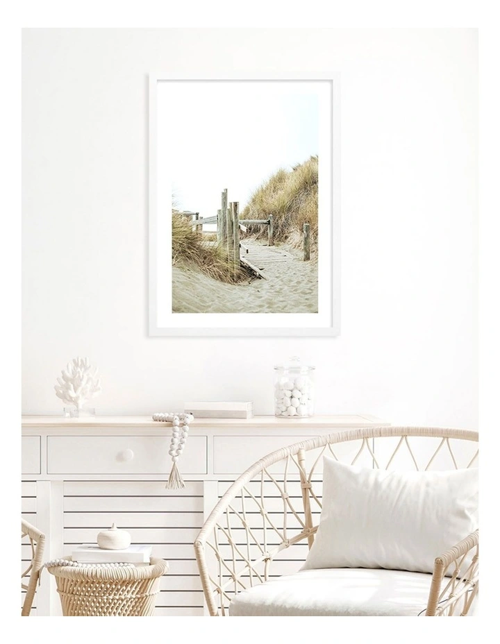 Australian Made Byron Beach Path 1 Art Print A2 in White Frame