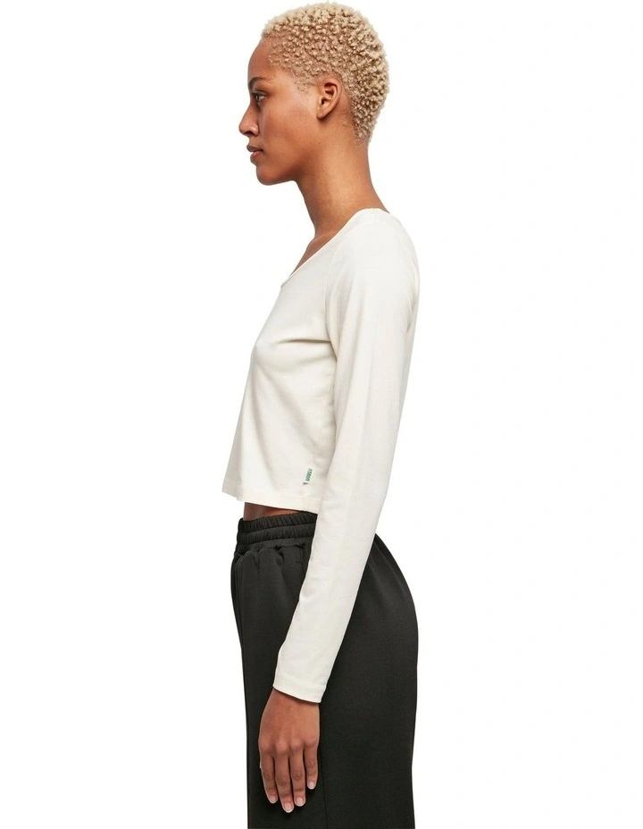 Wide Neck Cropped Top in White Sand