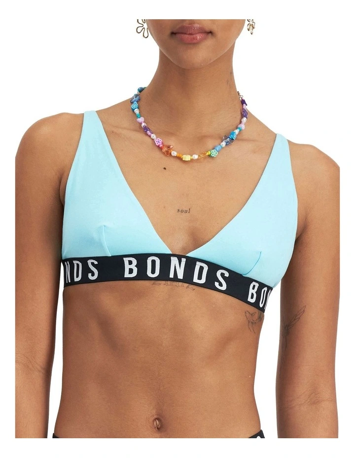 Icons Super Logo Deep V Crop Bralette in Unreal Aqua