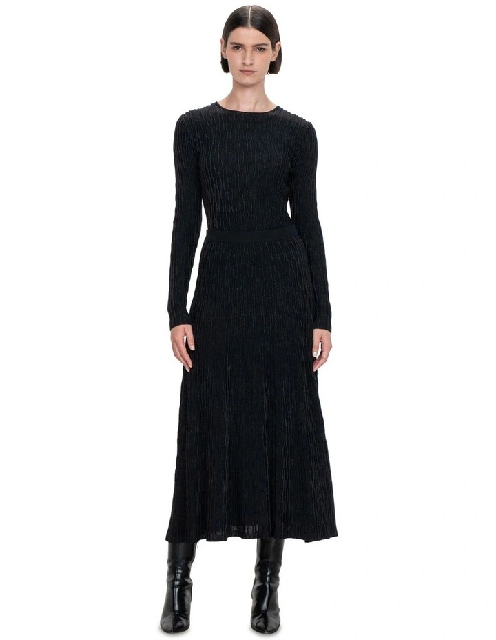 Wavy Stripe Long Sleeve Knit in Black
