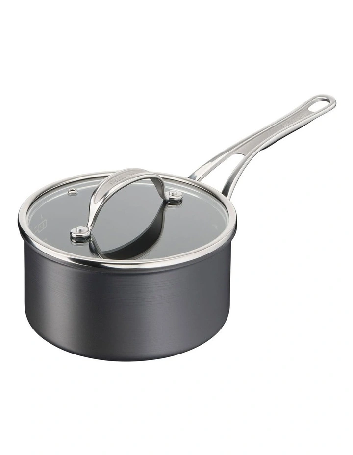 Cooks Classic Hard Anodised Induction Saucepan with Lid 18cm in Coal Grey