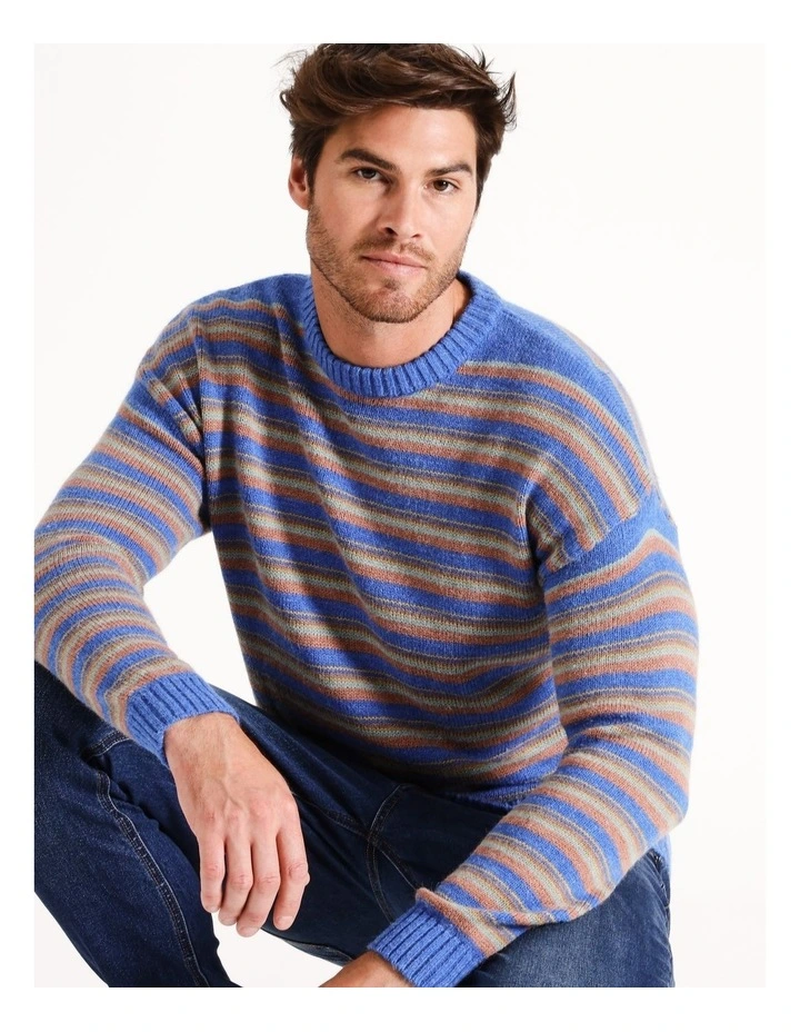 Shoreline Drive Stripe Crew Knit in Dusty Pink