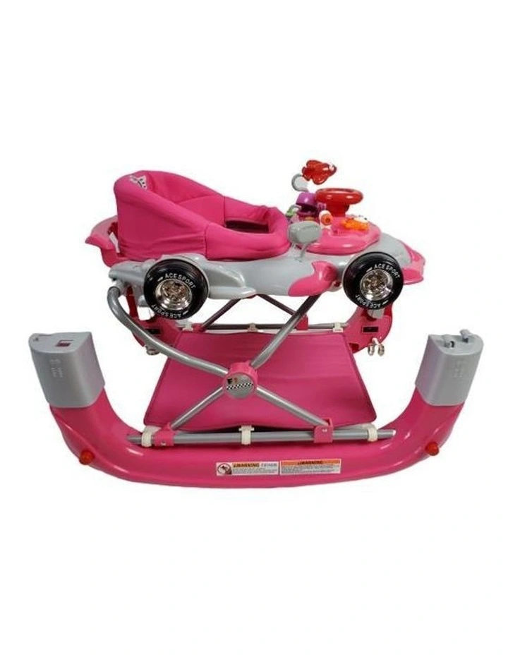 Racing Car 4-in-1 Baby Walker & Rocker Pink