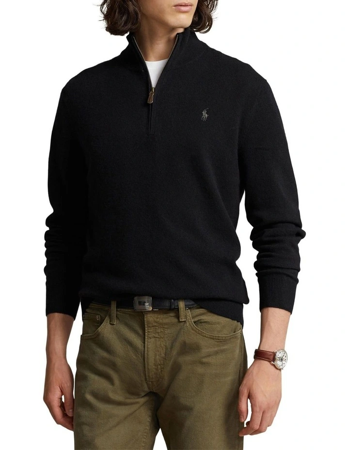 Wool Quarter Zip Sweater in Black