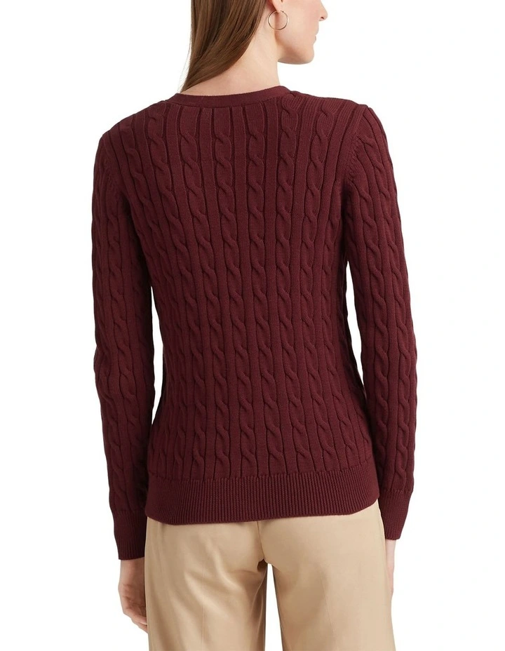 Cotton Cable-Knit Cardigan in Red
