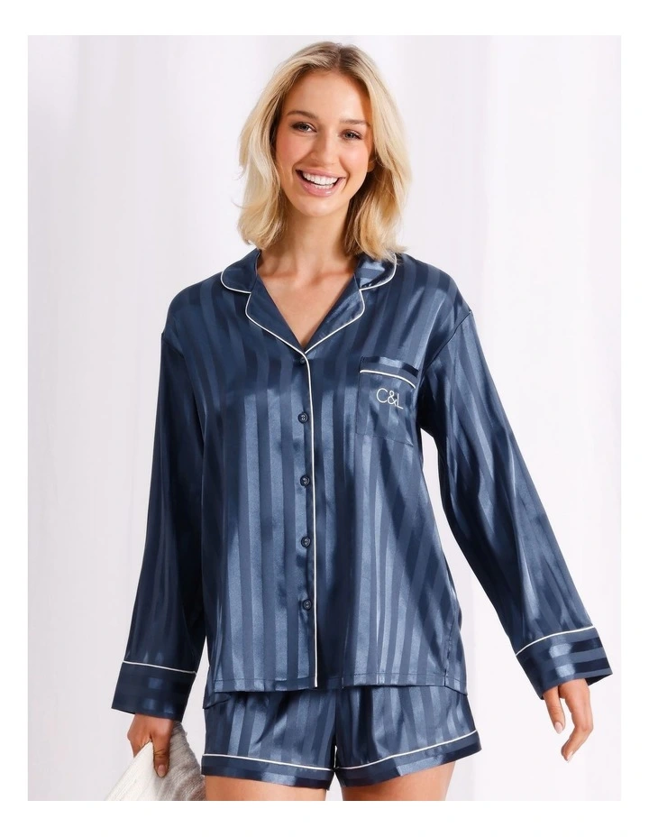 Luxe Satin Long Sleeve/ Short Pyjama Set in Blue