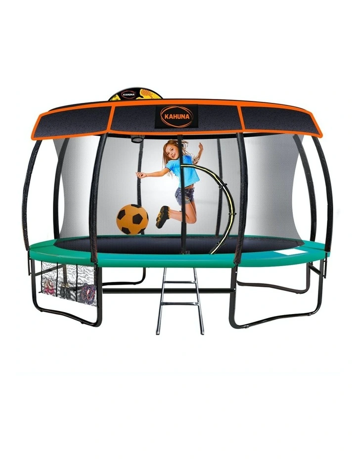 Kahuna New 14ft Trampoline Free Safety Net Spring Mat Pad Roof Ladder Basketball RoofGreen
