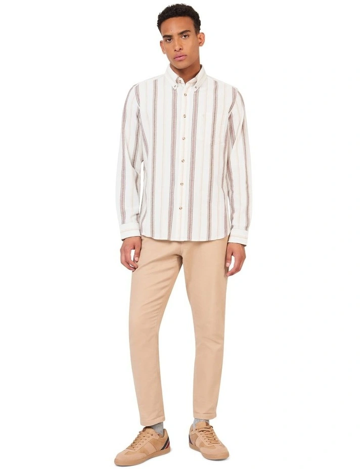 Recycled Oxford Stripe Long Sleeve Shirt in Ivory