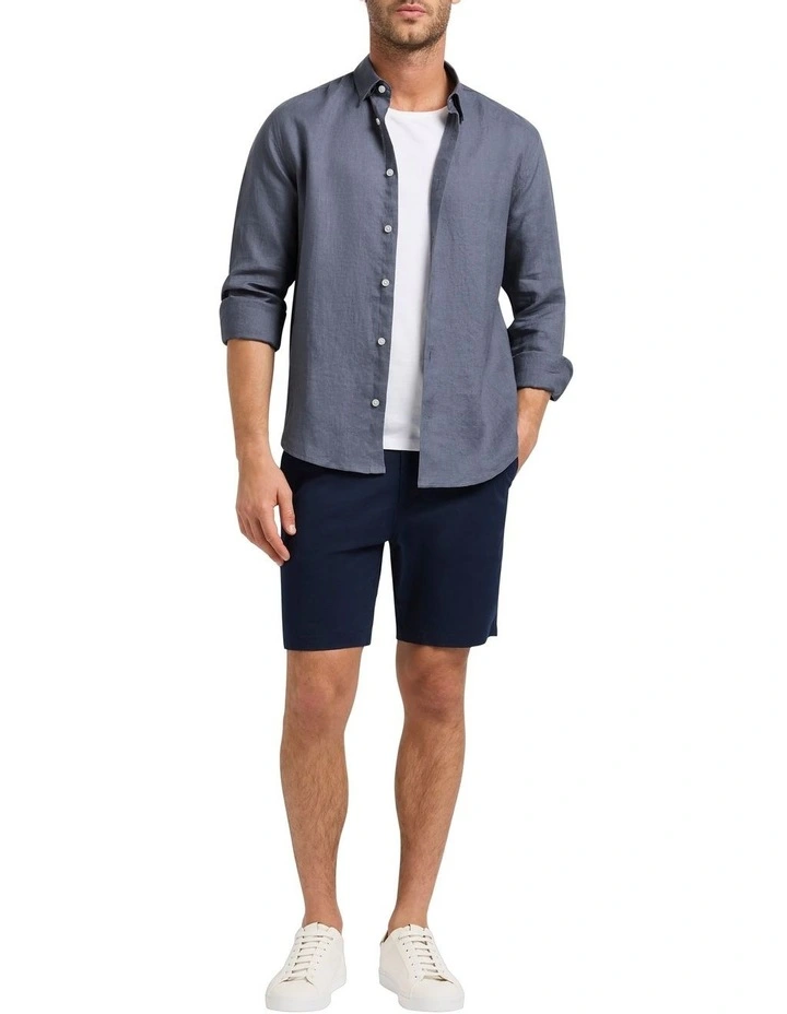 Felix Long Sleeve Linen Shirt in Denim