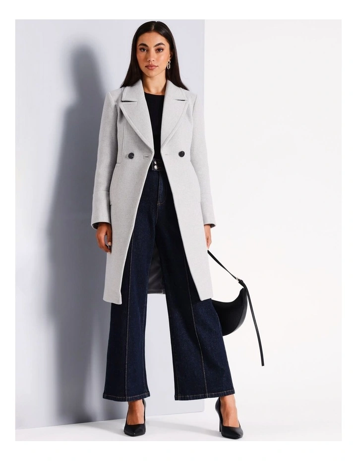 Double Breasted Cut Away Crombie Coat in Grey