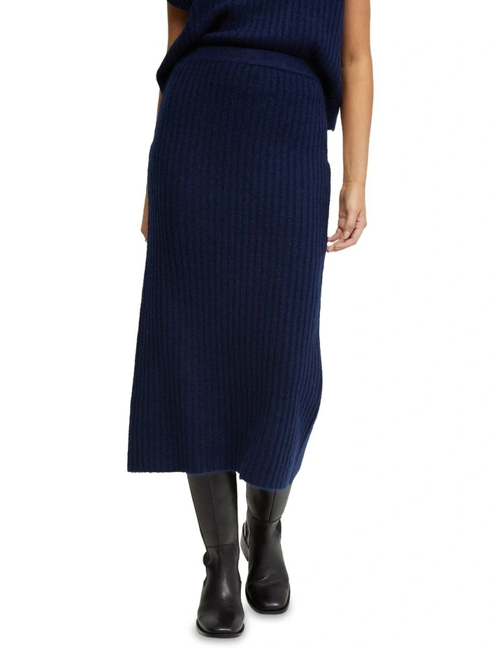 Petra Rib Knit Skirt in Navy