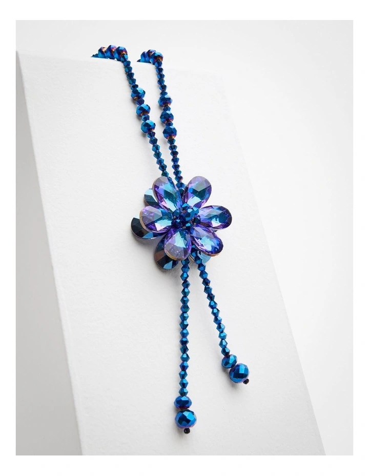 Crystal Flower Necklace in Electric Blue