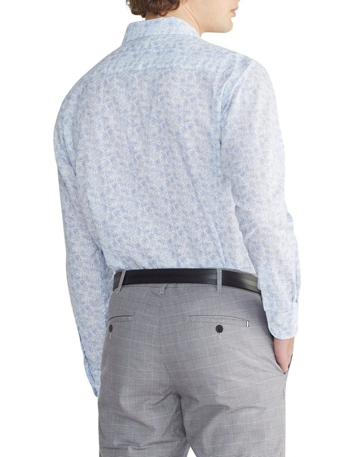Tailored Long Sleeves Leaf Print Shirt in Blue