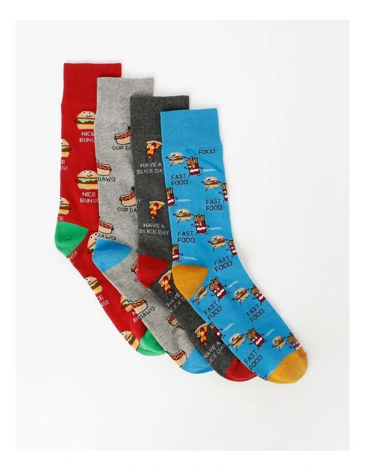 4 Pack Fast Food Socks in Assorted