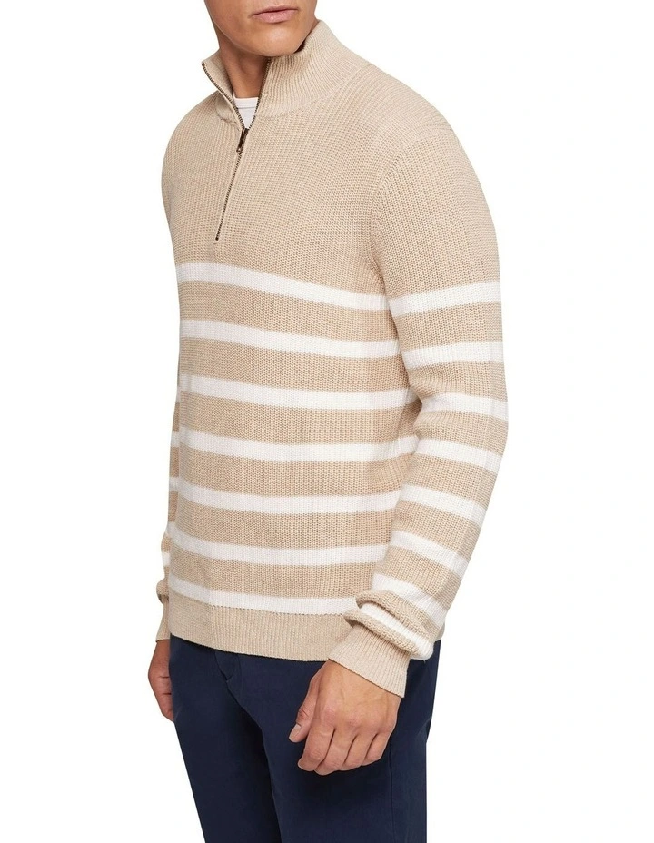Jack Knitted Stripe Zip Up Sweater in Brown