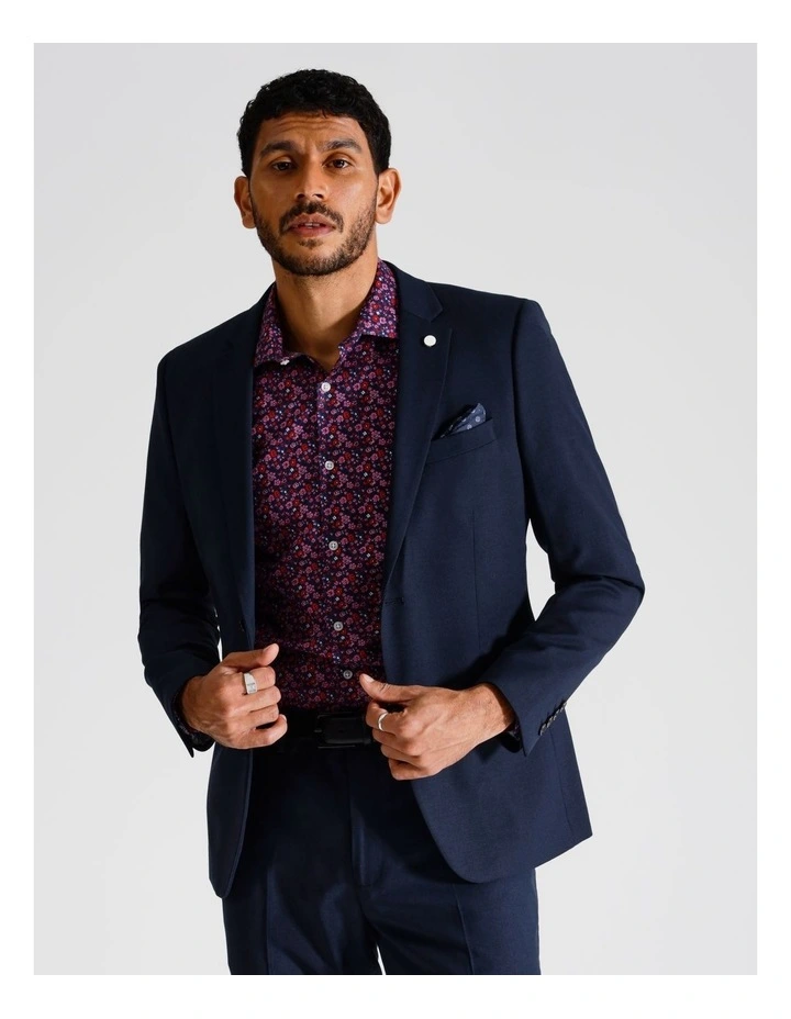 Slim Birdseye Suit Jacket in Navy