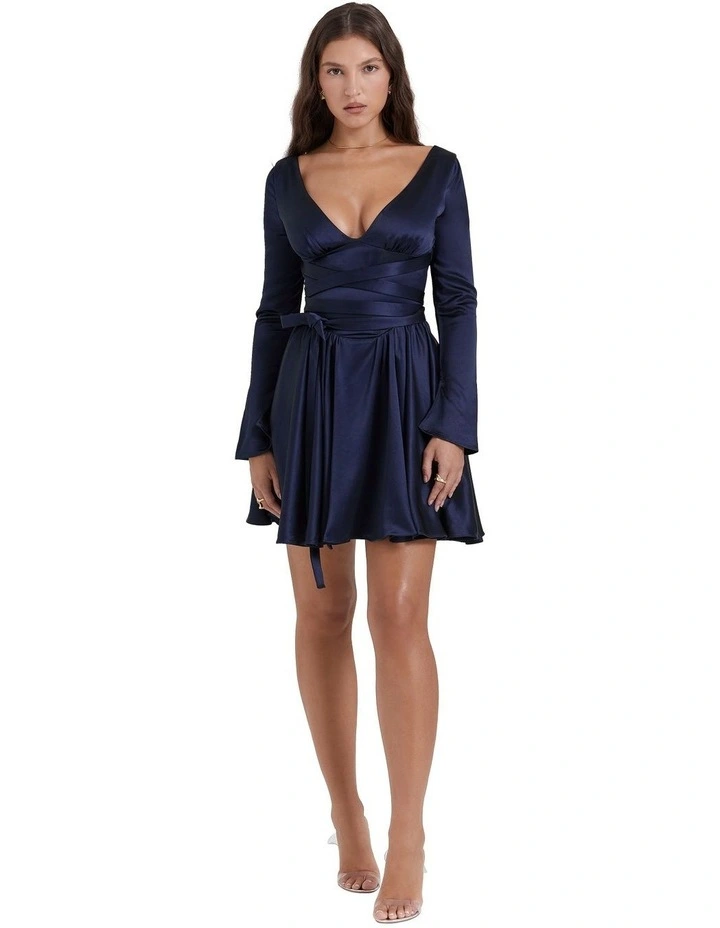 Dominique Plunge Mini Dress in Navy