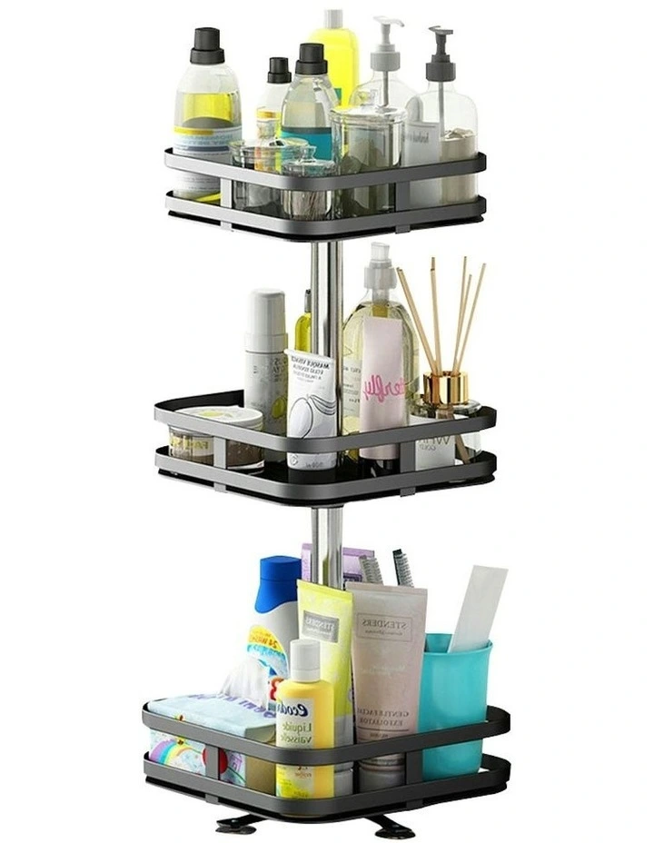 Steel Square Rotating Multi-Function Kitchen Storage 3 Tier in Black