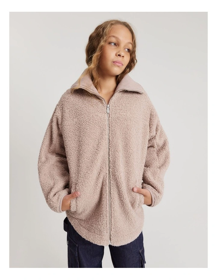 Teen Fleecy Zip-through Sweat in Mushroom