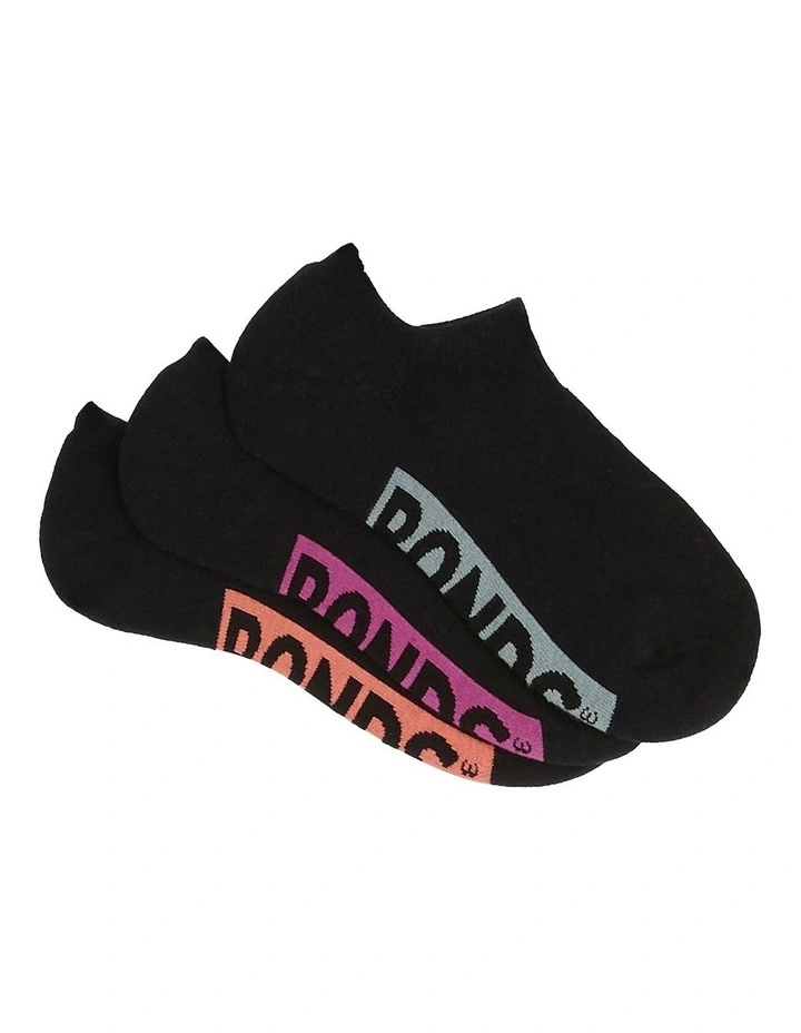 Womens Logo Cushioned No Show Socks 3 Pack in Black