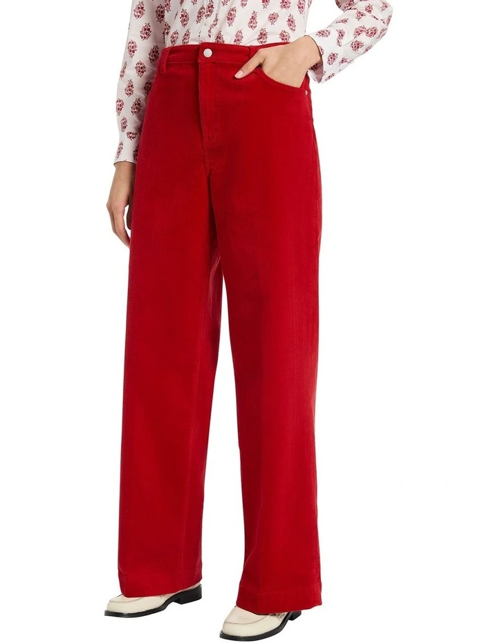 Cleo Wide Leg Corduroy Pant in Cranberry