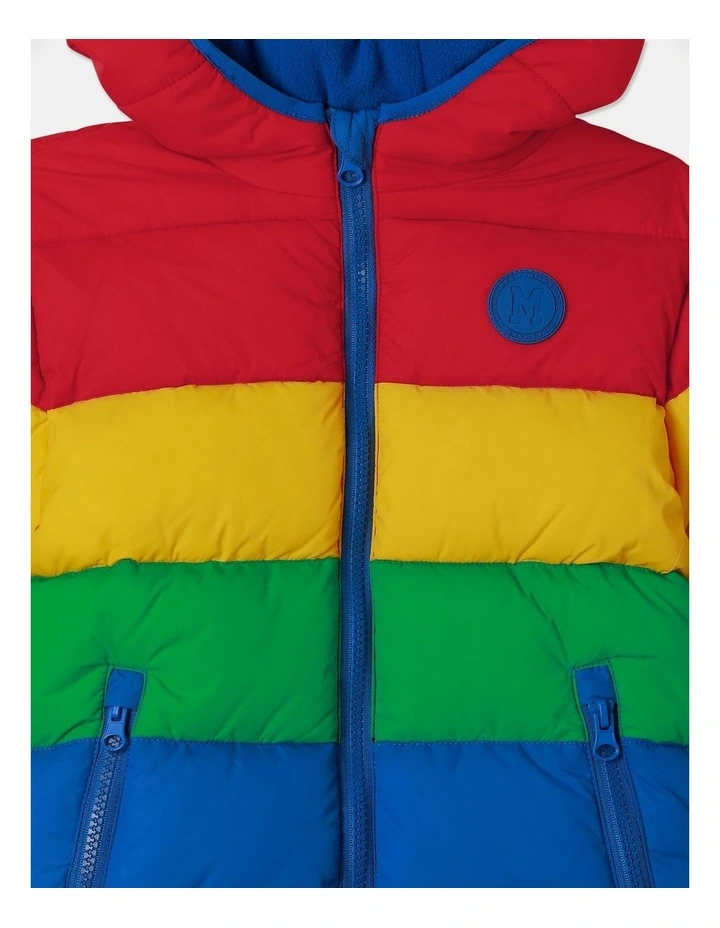 Recycled Puffer Jacket with Hood in Rainbow