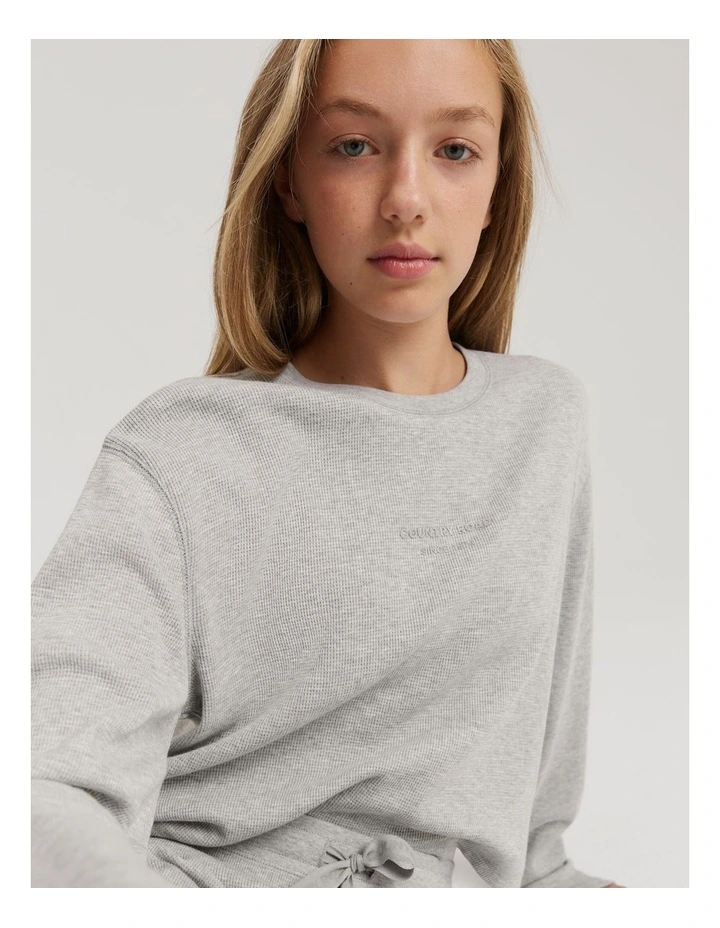 Teen Waffle Pyjama Set in Light Grey Marle