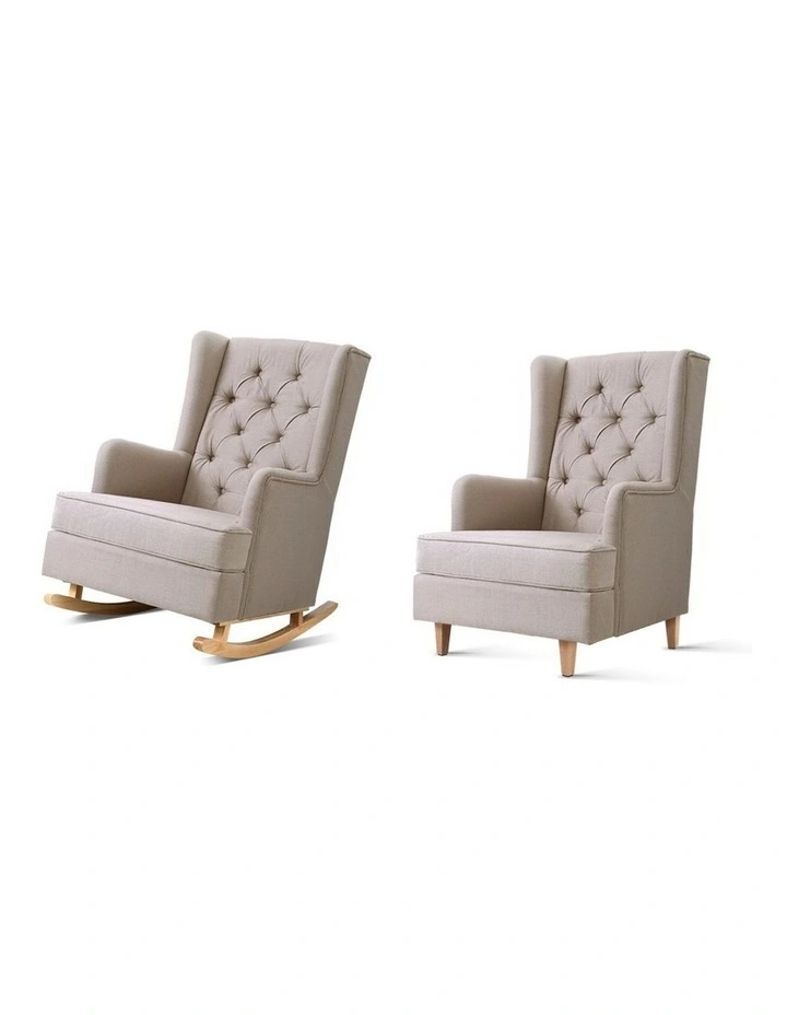 Fabric Rocking Armchair in Beige