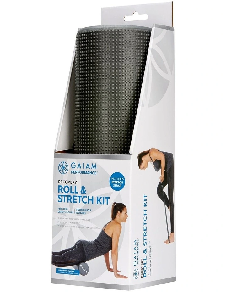 Roll And Stretch Kit Foam Roller And Stretch Strap 45cm in Grey