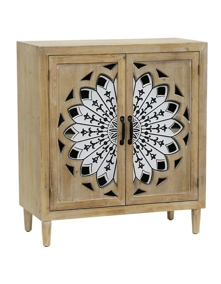 Mandala Flower Wooden Cabinet in Brown