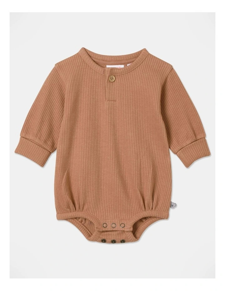 Newborn Brushed Rib Bodysuit in Brown