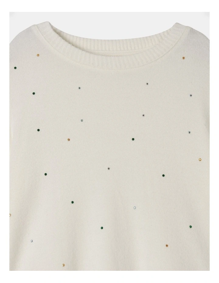 Diamontes Peplum Knit Top in White