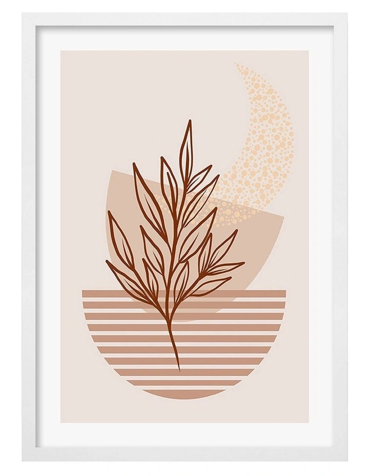 Australian Made Boho Plant Lines 3 Art Print A2 in White Frame