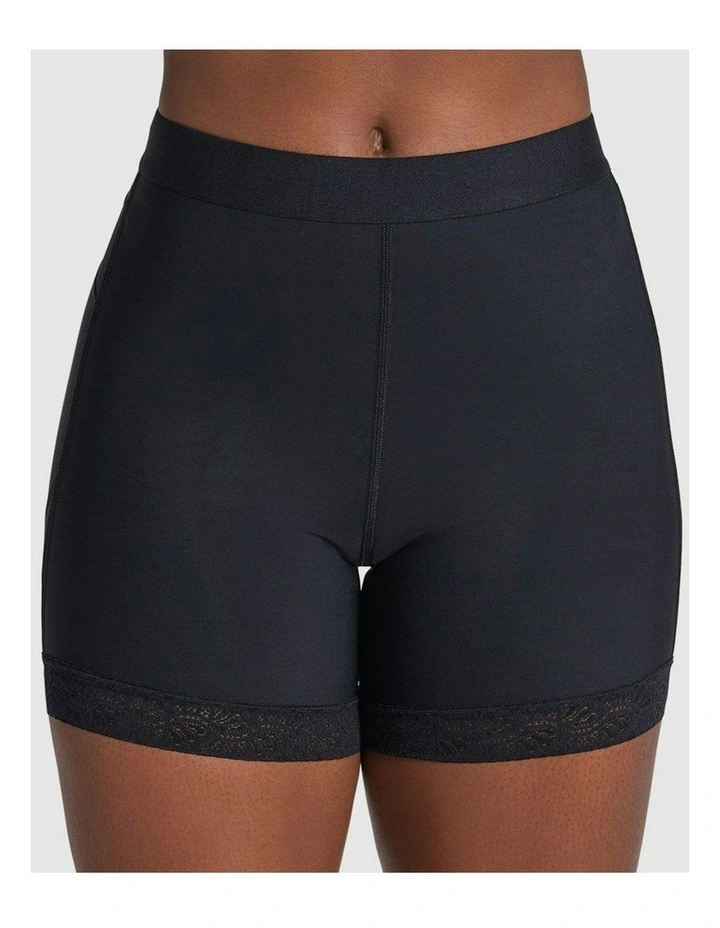 Mid-Rise Bottom-Lifting Shaper Shorts With Lace in Black