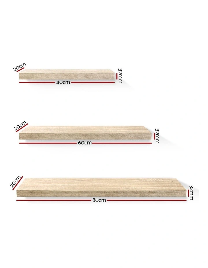 3 Piece Wall Floating Shelf Set Oak