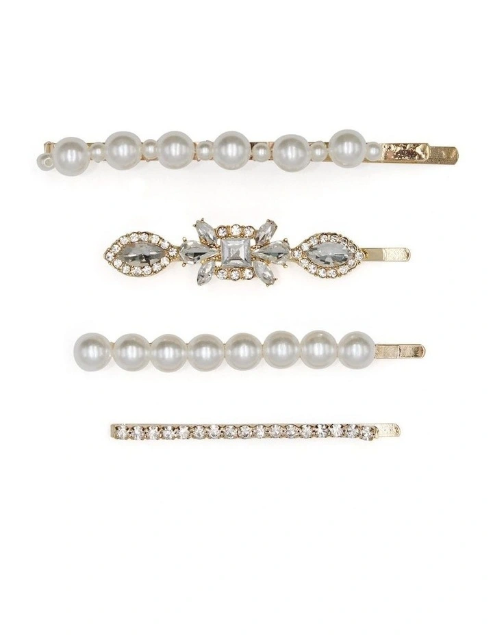 Kartia Hair Clip Set in Silver/Pearl