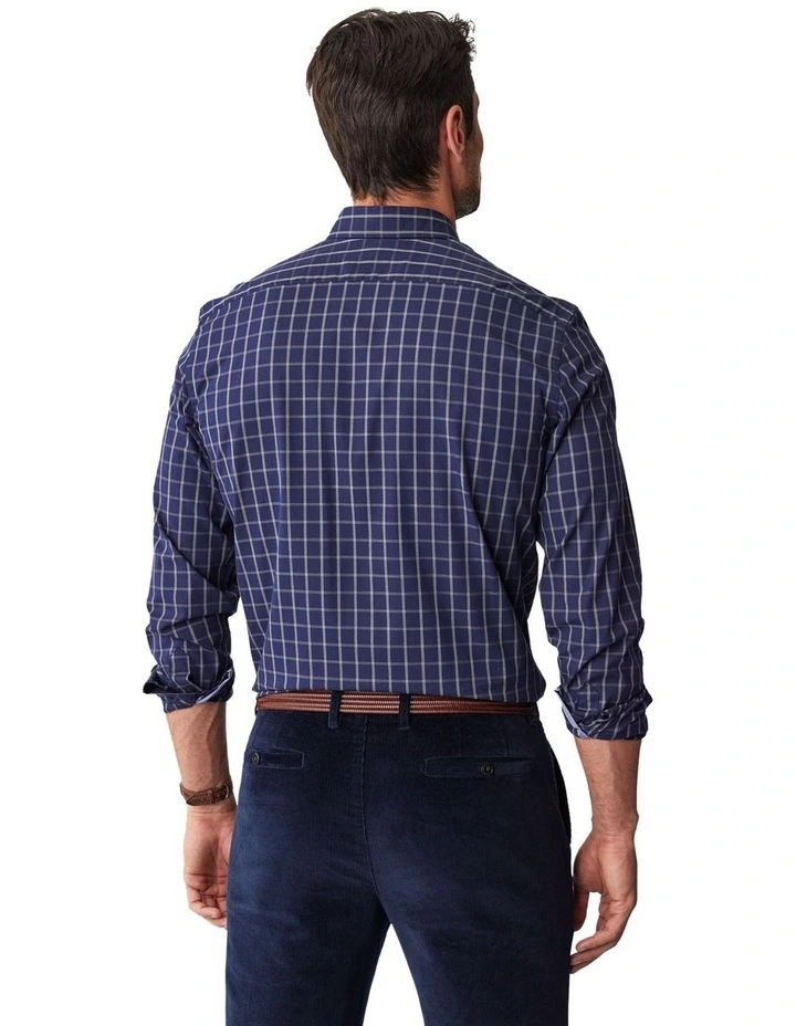 Easy Care Check Long Sleeve Shirt in Navy