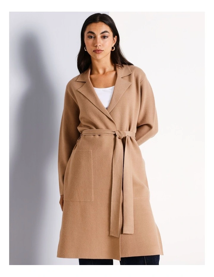 Double Faced Collar Revere Cardigan in Camel