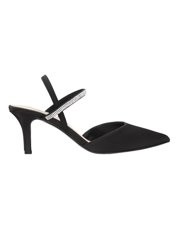 Billie Heeled Shoes in Black Luster Satin